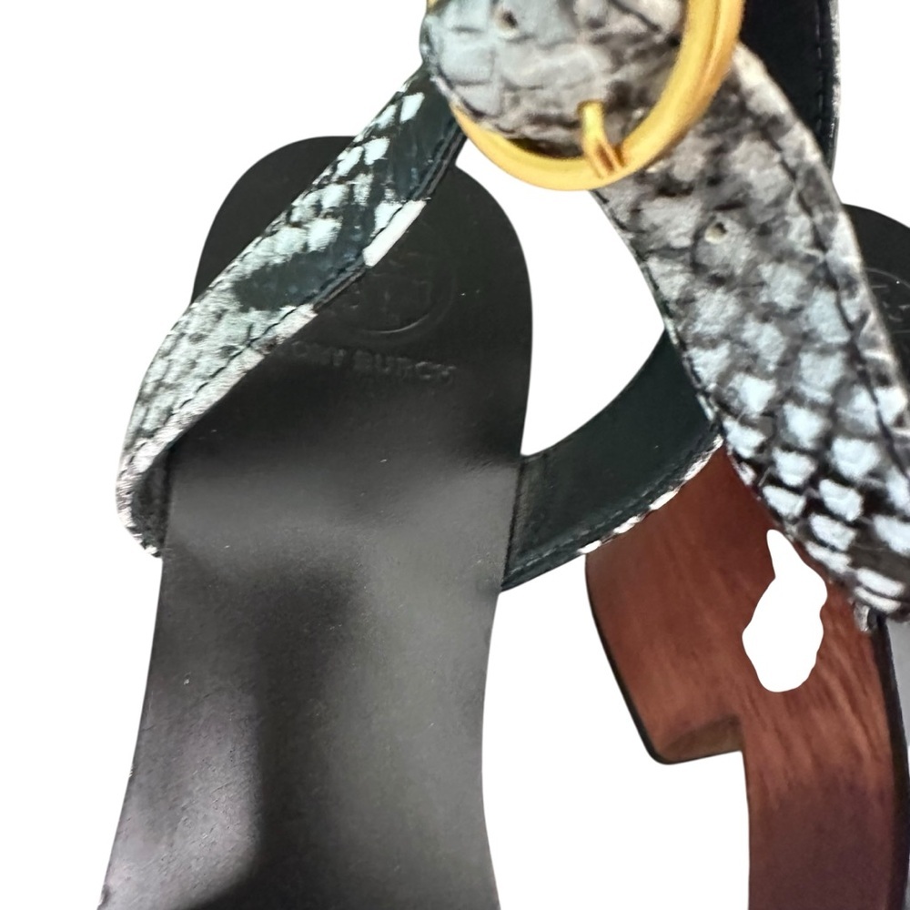 Tory Burch Camilla 100mm Snakeskin Embossed Wood Heel Platform Sandal Size 6.5 - Picture 7 of 15